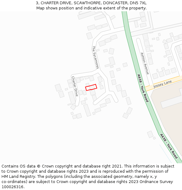 3, CHARTER DRIVE, SCAWTHORPE, DONCASTER, DN5 7XL: Location map and indicative extent of plot