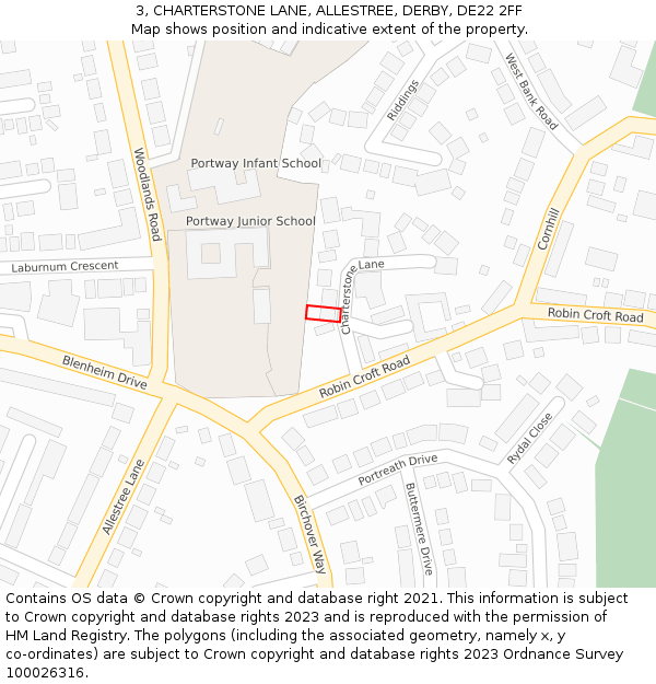 3, CHARTERSTONE LANE, ALLESTREE, DERBY, DE22 2FF: Location map and indicative extent of plot