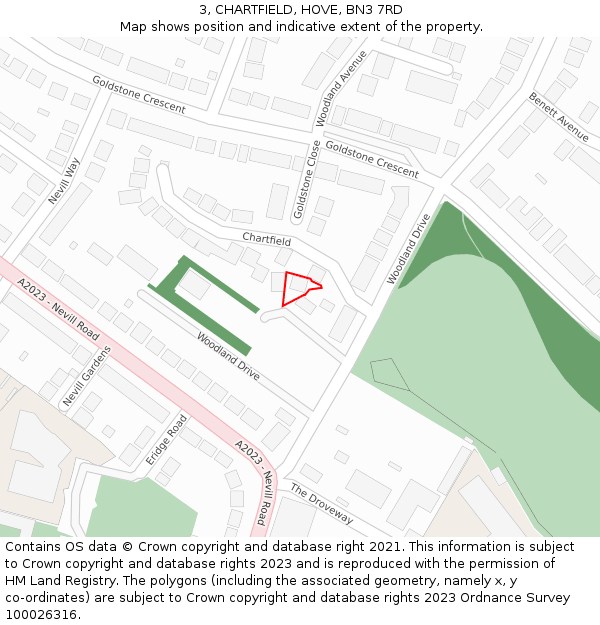 3, CHARTFIELD, HOVE, BN3 7RD: Location map and indicative extent of plot