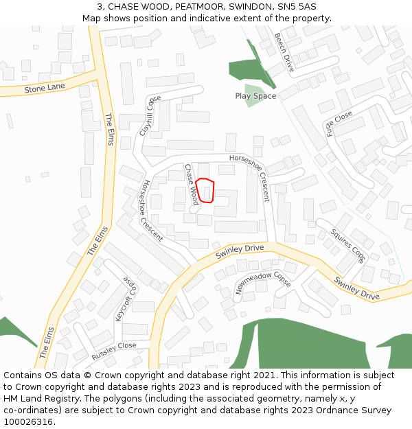 3, CHASE WOOD, PEATMOOR, SWINDON, SN5 5AS: Location map and indicative extent of plot