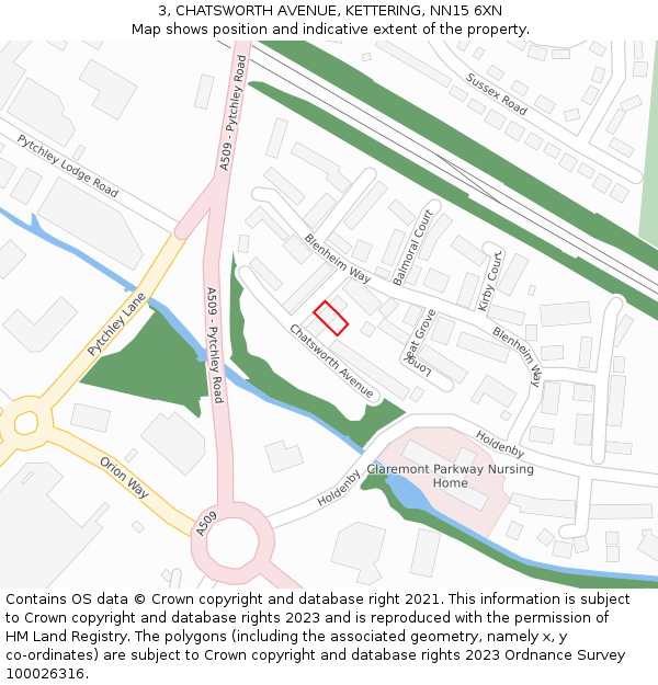 3, CHATSWORTH AVENUE, KETTERING, NN15 6XN: Location map and indicative extent of plot