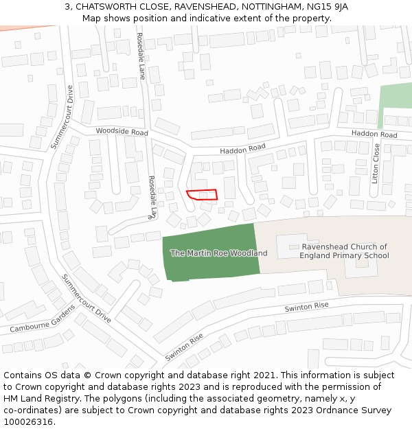 3, CHATSWORTH CLOSE, RAVENSHEAD, NOTTINGHAM, NG15 9JA: Location map and indicative extent of plot