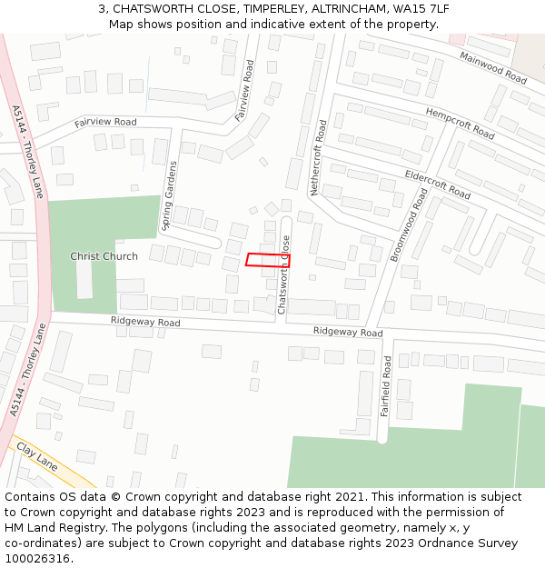 3, CHATSWORTH CLOSE, TIMPERLEY, ALTRINCHAM, WA15 7LF: Location map and indicative extent of plot
