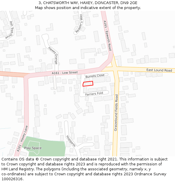 3, CHATSWORTH WAY, HAXEY, DONCASTER, DN9 2GE: Location map and indicative extent of plot