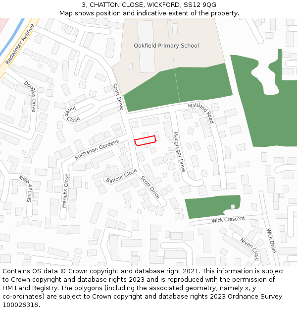 3, CHATTON CLOSE, WICKFORD, SS12 9QG: Location map and indicative extent of plot
