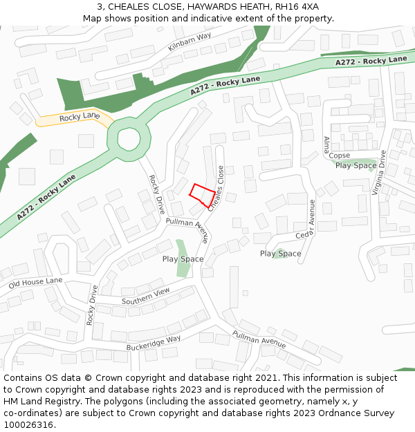 3, CHEALES CLOSE, HAYWARDS HEATH, RH16 4XA: Location map and indicative extent of plot