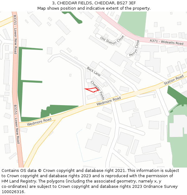 3, CHEDDAR FIELDS, CHEDDAR, BS27 3EF: Location map and indicative extent of plot