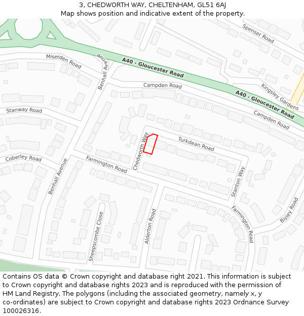 3, CHEDWORTH WAY, CHELTENHAM, GL51 6AJ: Location map and indicative extent of plot