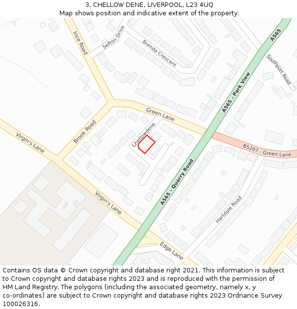 3, CHELLOW DENE, LIVERPOOL, L23 4UQ: Location map and indicative extent of plot