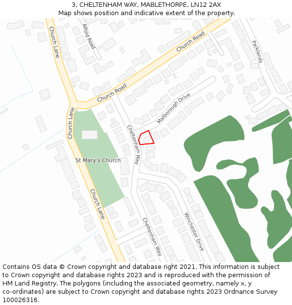 3, CHELTENHAM WAY, MABLETHORPE, LN12 2AX: Location map and indicative extent of plot