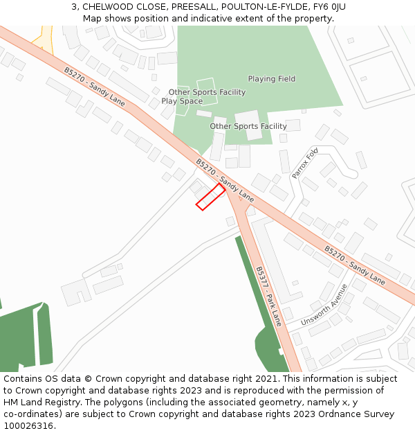 3, CHELWOOD CLOSE, PREESALL, POULTON-LE-FYLDE, FY6 0JU: Location map and indicative extent of plot