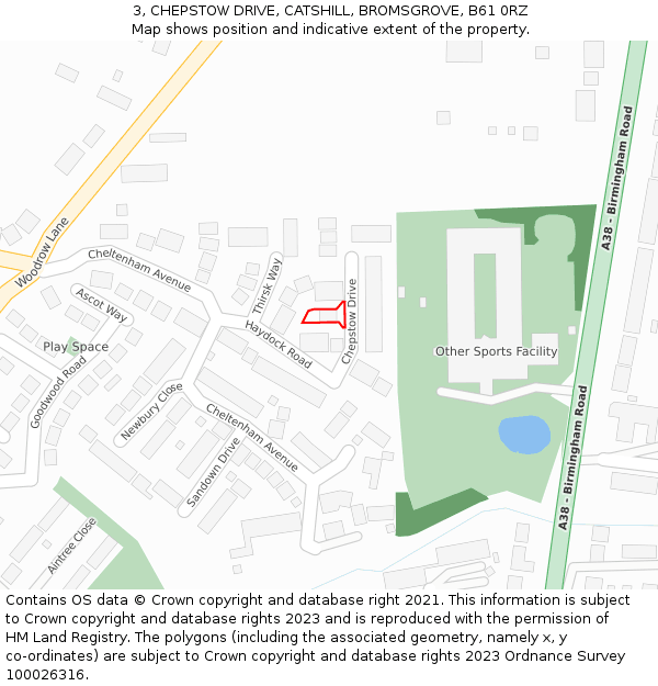 3, CHEPSTOW DRIVE, CATSHILL, BROMSGROVE, B61 0RZ: Location map and indicative extent of plot