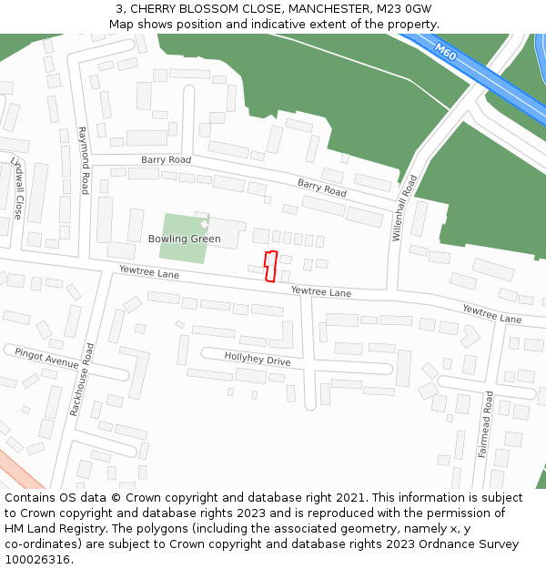 3, CHERRY BLOSSOM CLOSE, MANCHESTER, M23 0GW: Location map and indicative extent of plot