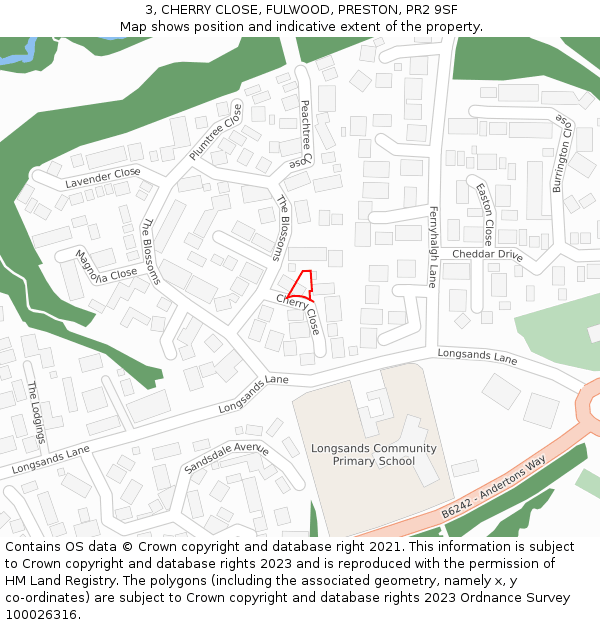 3, CHERRY CLOSE, FULWOOD, PRESTON, PR2 9SF: Location map and indicative extent of plot