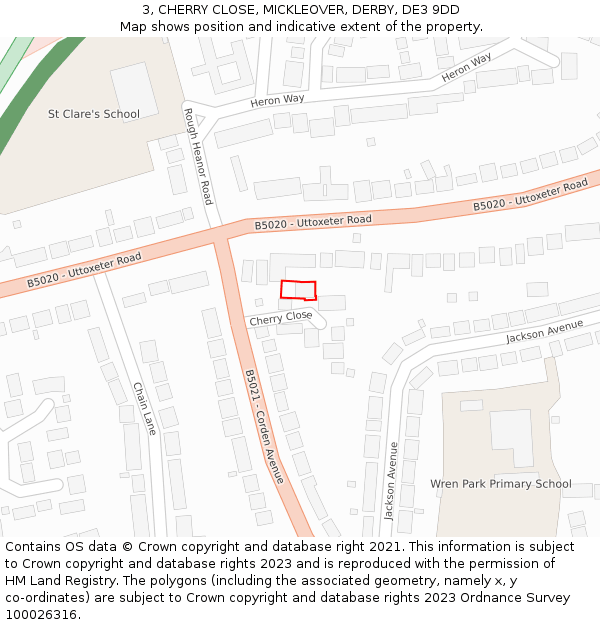 3, CHERRY CLOSE, MICKLEOVER, DERBY, DE3 9DD: Location map and indicative extent of plot