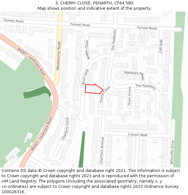 3, CHERRY CLOSE, PENARTH, CF64 5BX: Location map and indicative extent of plot