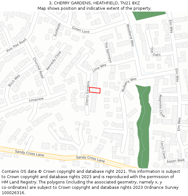 3, CHERRY GARDENS, HEATHFIELD, TN21 8XZ: Location map and indicative extent of plot