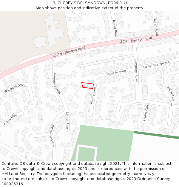 3, CHERRY SIDE, SANDOWN, PO36 9LU: Location map and indicative extent of plot