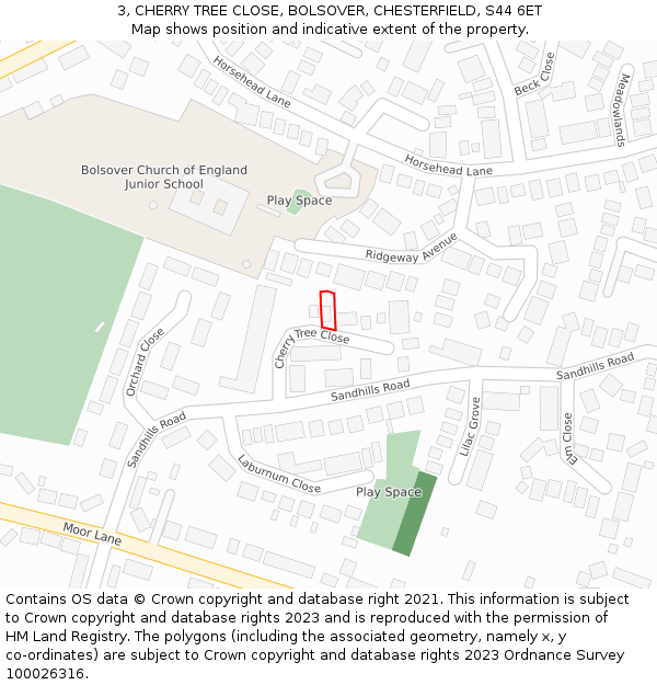 3, CHERRY TREE CLOSE, BOLSOVER, CHESTERFIELD, S44 6ET: Location map and indicative extent of plot