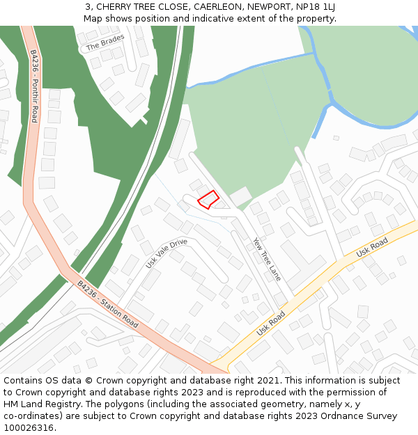 3, CHERRY TREE CLOSE, CAERLEON, NEWPORT, NP18 1LJ: Location map and indicative extent of plot