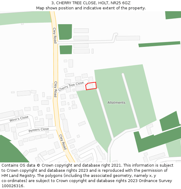 3, CHERRY TREE CLOSE, HOLT, NR25 6GZ: Location map and indicative extent of plot