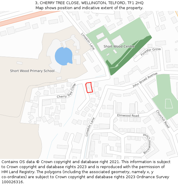 3, CHERRY TREE CLOSE, WELLINGTON, TELFORD, TF1 2HQ: Location map and indicative extent of plot