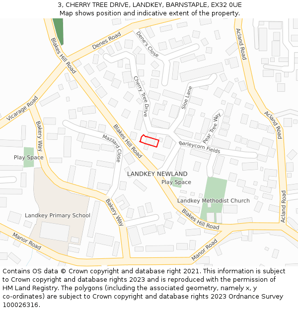 3, CHERRY TREE DRIVE, LANDKEY, BARNSTAPLE, EX32 0UE: Location map and indicative extent of plot