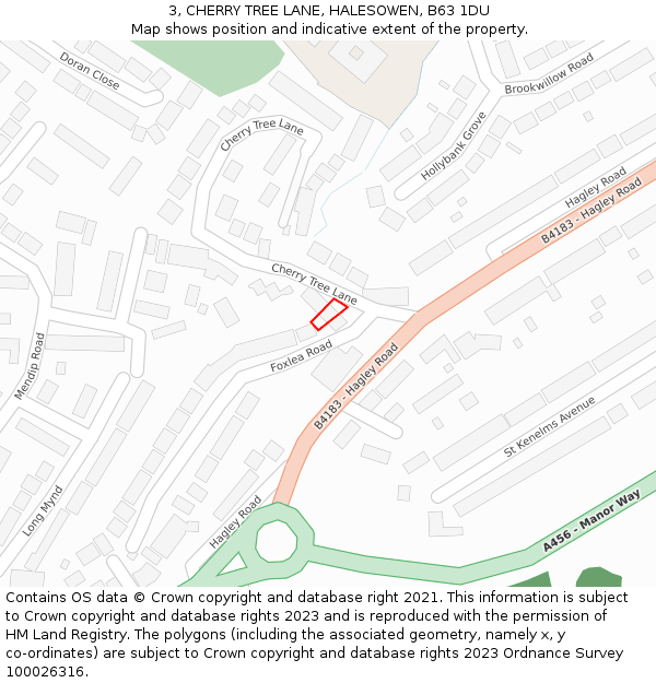 3, CHERRY TREE LANE, HALESOWEN, B63 1DU: Location map and indicative extent of plot