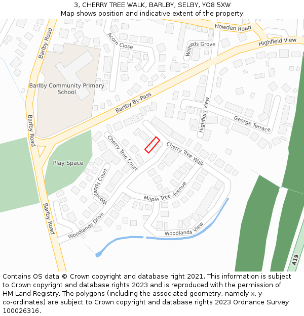 3, CHERRY TREE WALK, BARLBY, SELBY, YO8 5XW: Location map and indicative extent of plot