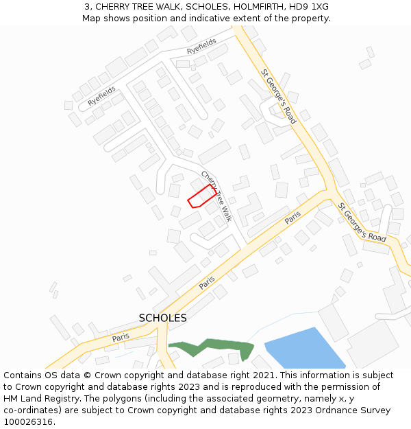 3, CHERRY TREE WALK, SCHOLES, HOLMFIRTH, HD9 1XG: Location map and indicative extent of plot