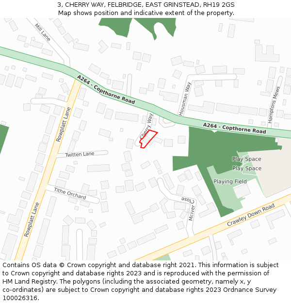 3, CHERRY WAY, FELBRIDGE, EAST GRINSTEAD, RH19 2GS: Location map and indicative extent of plot