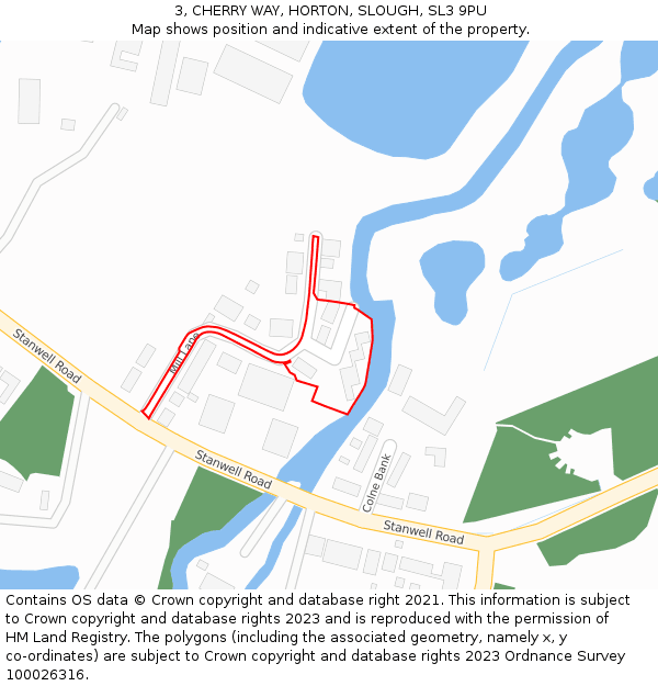 3, CHERRY WAY, HORTON, SLOUGH, SL3 9PU: Location map and indicative extent of plot