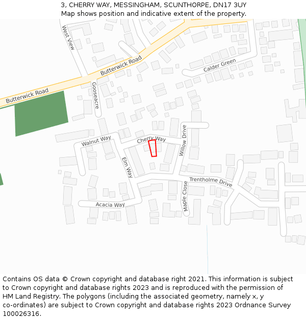 3, CHERRY WAY, MESSINGHAM, SCUNTHORPE, DN17 3UY: Location map and indicative extent of plot