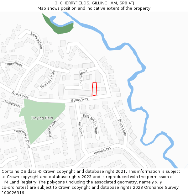 3, CHERRYFIELDS, GILLINGHAM, SP8 4TJ: Location map and indicative extent of plot