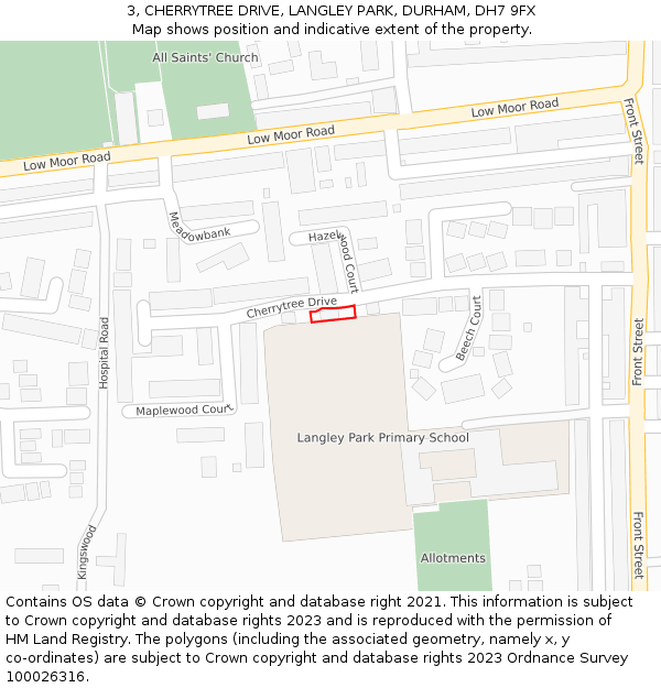 3, CHERRYTREE DRIVE, LANGLEY PARK, DURHAM, DH7 9FX: Location map and indicative extent of plot