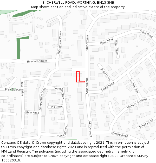 3, CHERWELL ROAD, WORTHING, BN13 3NB: Location map and indicative extent of plot