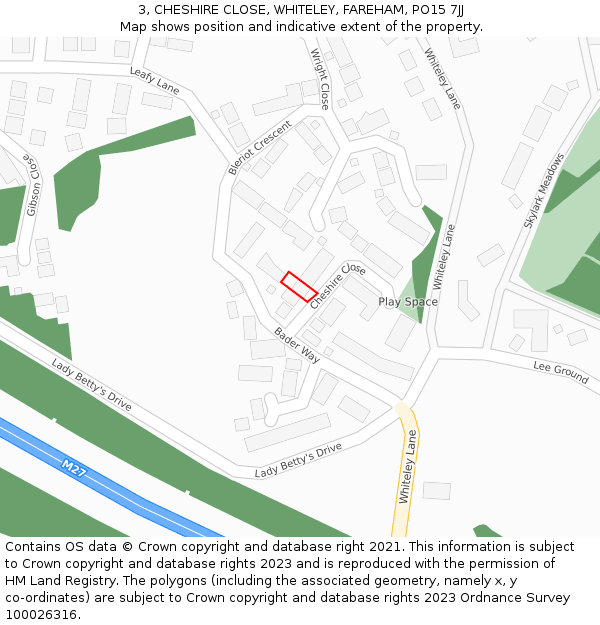 3, CHESHIRE CLOSE, WHITELEY, FAREHAM, PO15 7JJ: Location map and indicative extent of plot