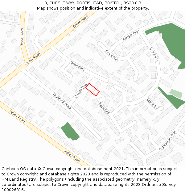 3, CHESLE WAY, PORTISHEAD, BRISTOL, BS20 8JB: Location map and indicative extent of plot