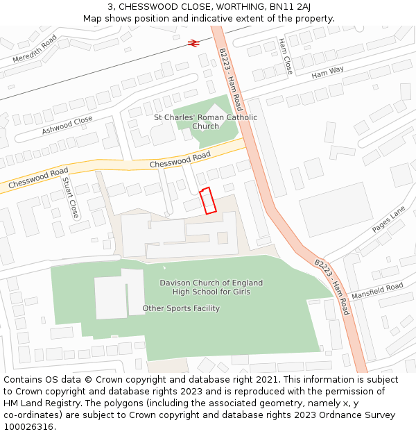 3, CHESSWOOD CLOSE, WORTHING, BN11 2AJ: Location map and indicative extent of plot