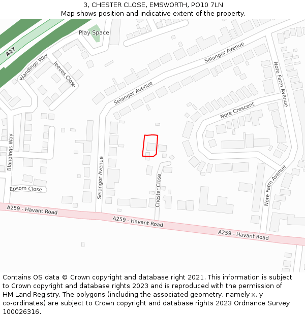 3, CHESTER CLOSE, EMSWORTH, PO10 7LN: Location map and indicative extent of plot