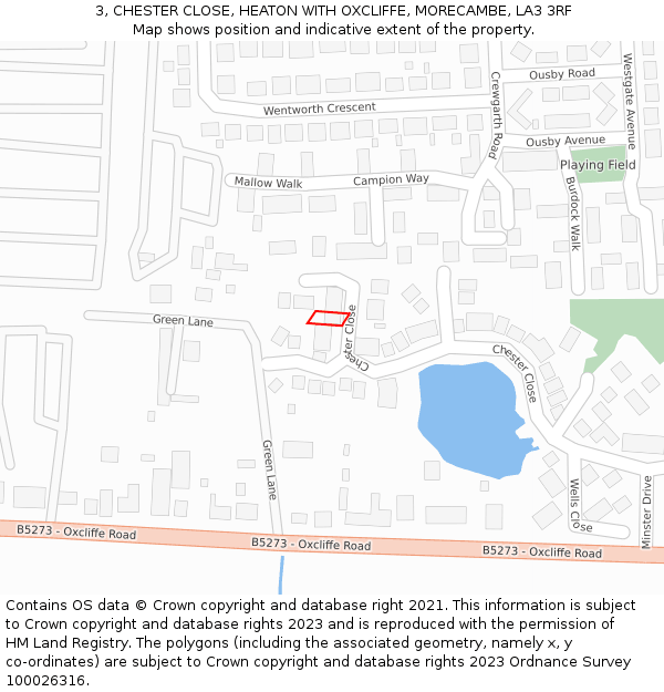 3, CHESTER CLOSE, HEATON WITH OXCLIFFE, MORECAMBE, LA3 3RF: Location map and indicative extent of plot