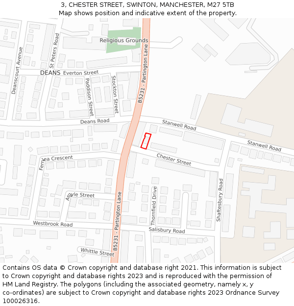 3, CHESTER STREET, SWINTON, MANCHESTER, M27 5TB: Location map and indicative extent of plot