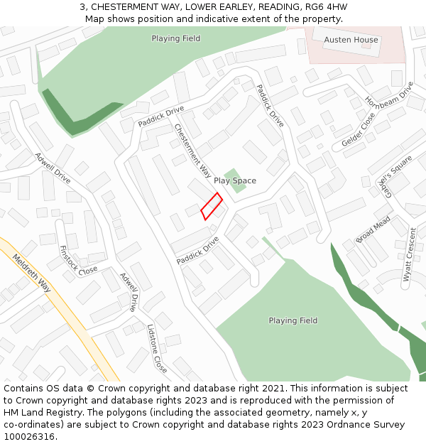 3, CHESTERMENT WAY, LOWER EARLEY, READING, RG6 4HW: Location map and indicative extent of plot