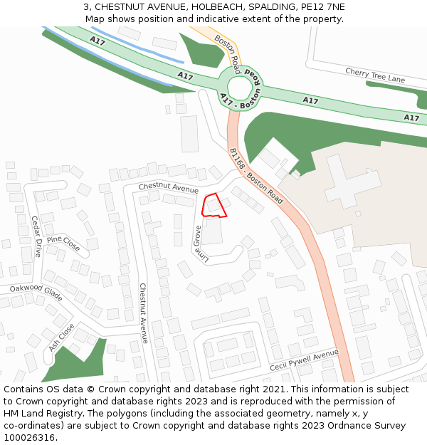 3, CHESTNUT AVENUE, HOLBEACH, SPALDING, PE12 7NE: Location map and indicative extent of plot