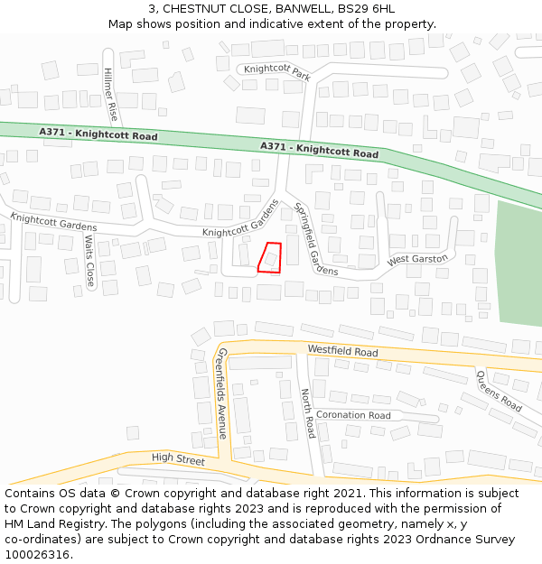 3, CHESTNUT CLOSE, BANWELL, BS29 6HL: Location map and indicative extent of plot