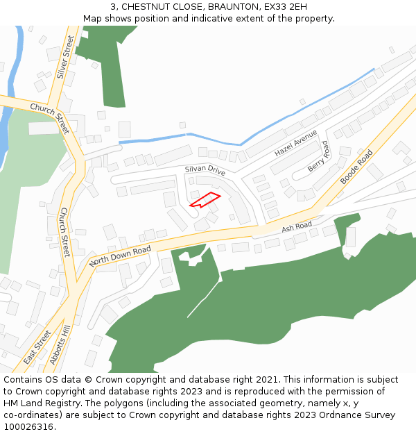 3, CHESTNUT CLOSE, BRAUNTON, EX33 2EH: Location map and indicative extent of plot