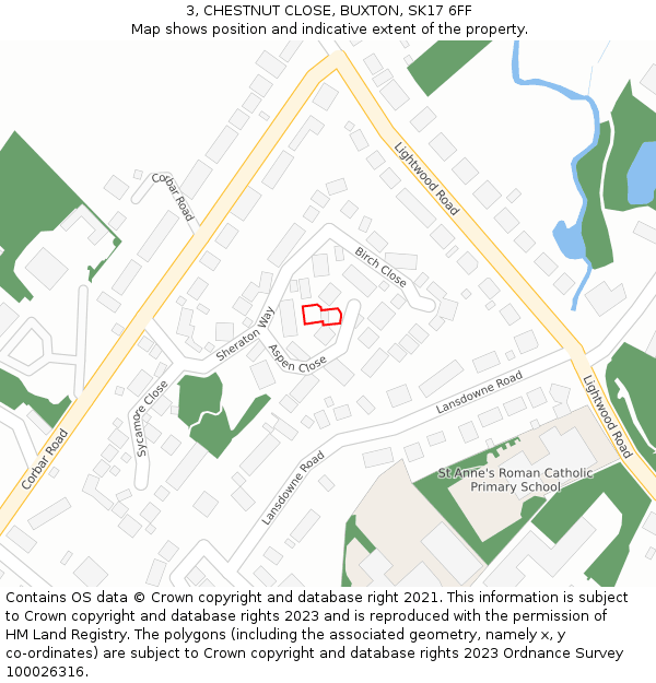 3, CHESTNUT CLOSE, BUXTON, SK17 6FF: Location map and indicative extent of plot