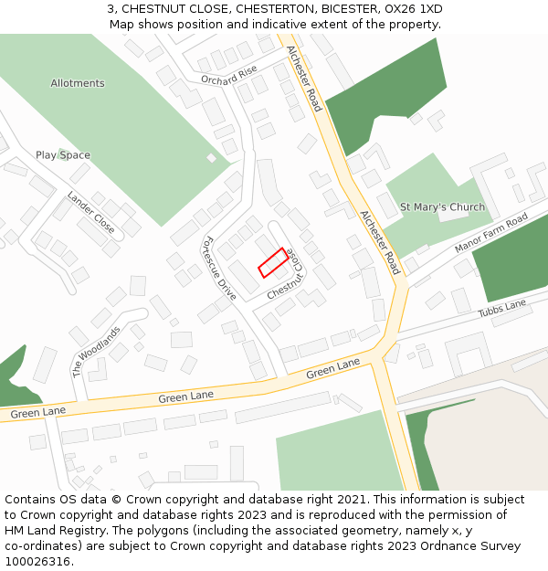 3, CHESTNUT CLOSE, CHESTERTON, BICESTER, OX26 1XD: Location map and indicative extent of plot