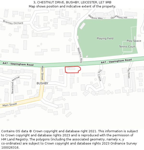 3, CHESTNUT DRIVE, BUSHBY, LEICESTER, LE7 9RB: Location map and indicative extent of plot