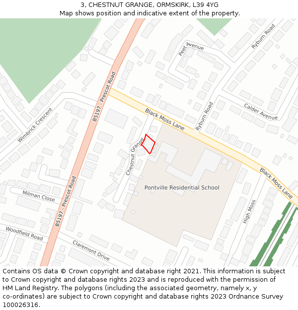 3, CHESTNUT GRANGE, ORMSKIRK, L39 4YG: Location map and indicative extent of plot